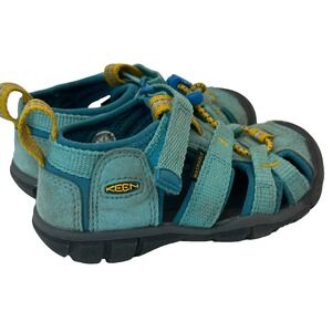Keen Kid's Seacamp II CNX Sandals Aqua blue, yellow Sz 8 youth Play Hike Recess